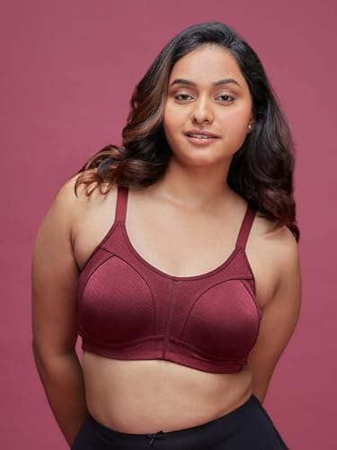 NYKD M-Frame Wireless Bra for Women Full Coverage Padded Cotton T-Shirt Bra with Chevron Straps, Extra Layered Design & Ultimate Support – NYB232, Maroon, 38DD